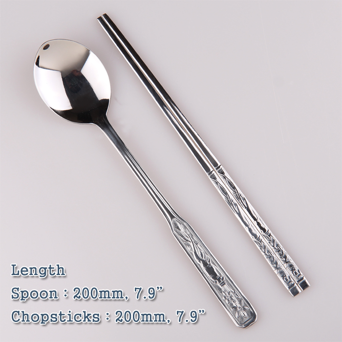 Korean Ginseng Sanded Stainless Steel Chopsticks & Spoon Set Practical Adorable eBay