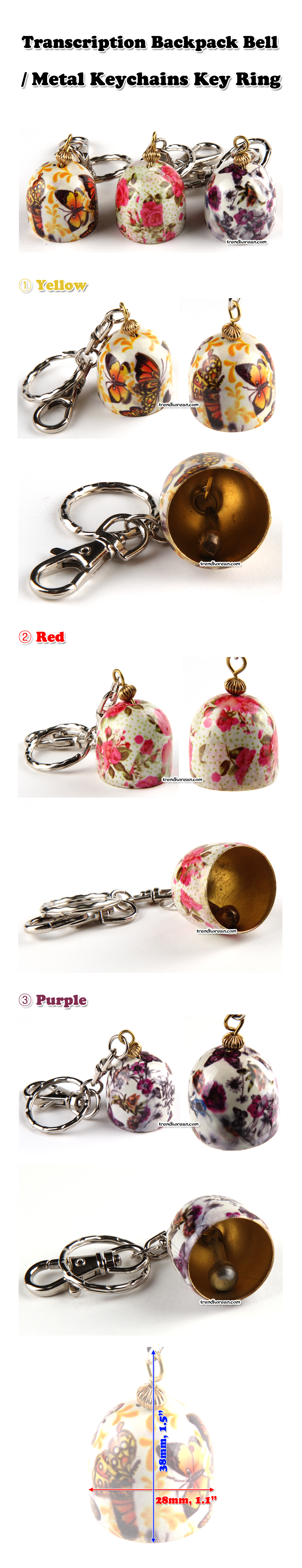 Transcription Printed Backpack Bell Metal Keychains Key Ring
