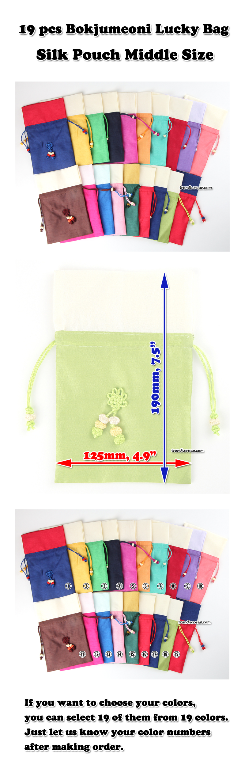 19pcs of Middle Size Silk Lucky Bag Bokjumeoni